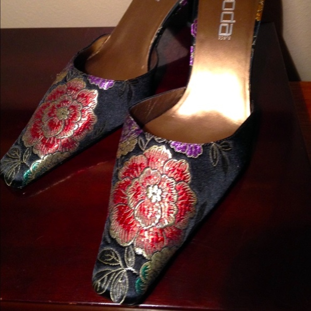 Dressy black floral mules